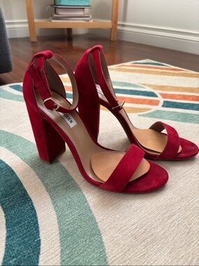 Steve Madden Red Suede Block Heel Sandals with Ankle Strap
